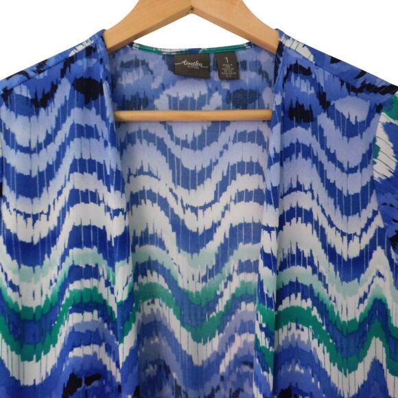 Chico's Travelers Open Front Lightweight Jacket top Slinky Blue Teal Blue 1 M - Picture 2 of 5